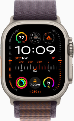 Смарт-часы Apple Watch Ultra 2 A2986 49мм OLED корп.титан Alpine loop рем.индиго разм.брасл.:145-190мм (MRET3LL/A)