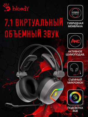 Наушники с микрофоном A4Tech Bloody MC750 серый 2.3м мониторные USB оголовье (MC750 GREY)