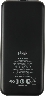 Мобильный аккумулятор Hiper AIR 10000 10000mAh QC/PD 3A беспров.зар. черный (AIR 10000 BLACK)