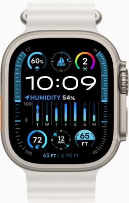 Смарт-часы Apple Watch Ultra 2 A2987 49мм корп.титан Ocean band рем.белый разм.брасл.:O/S (MRF93ZA/A)
