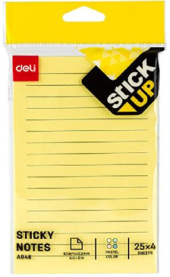 Блок самоклеящийся бумажный Deli Stick UP EA048 101x152мм 100лист. желтый в линейку
