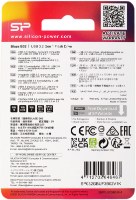 Флеш Диск Silicon Power 32Gb Blaze B02 SP032GBUF3B02V1K USB3.1 черный