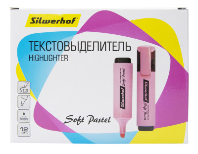 Текстовыделитель Silwerhof Soft Pastel 108133-26 скошенный пиш. наконечник 1-5мм розовый пастельный коробка