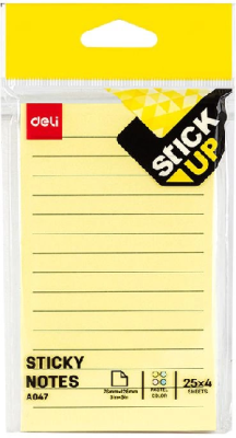 Блок самоклеящийся бумажный Deli Stick UP EA047 76x126мм 25лист. пастель ассорти 4цв.в упак. в линейку (упак.:4шт)