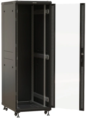 Шкаф серверный Hyperline (TTBR-3268-AS-RAL9004) напольный 32U 600x800мм пер.дв.перфор. задн.дв.спл.стал.лист 2 бок.пан. 1000кг черный 710мм 1610мм IP20 сталь