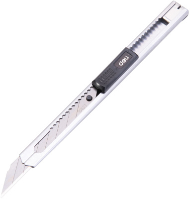 Нож канцелярский Deli E2034 Essential Metal Vivid Mini шир.лез.9мм фиксатор сталь серый