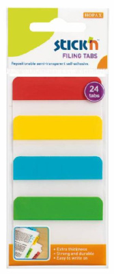 Закладки самокл. разделители пластиковые Stick`n 21608 38x51мм 4цв.в упак. 6лист с цветным краем европодвес
