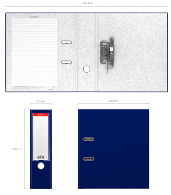 Папка-регистратор Erich Krause Business 49453 A4 80мм картон синий без. окант. вместимость 500 листов смен.карм. на кор.
