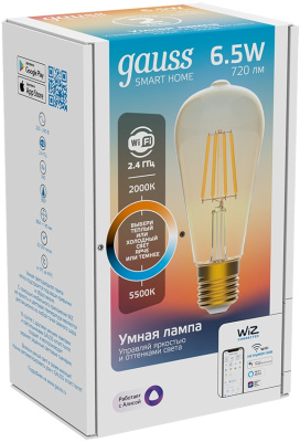 Умная лампа Gauss Smart Home ST64 E27 Wi-Fi (упак.:1шт) (1310112)