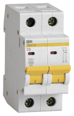 Выключатель автоматический IEK MVA20-2-006-C ВА47-29 6A тип C 4.5kA 2П 400В 2мод белый (упак.:1шт)
