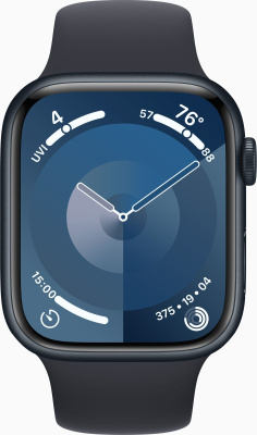 Смарт-часы Apple Watch Series 9 A2980 45мм OLED корп.темная ночь Sport Band рем.темная ночь разм.брасл.:160-210мм (MR9A3ZP/A)