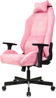 Кресло игровое Knight N1 Fabric розовый Velvet 36 с подголов. крестов. металл