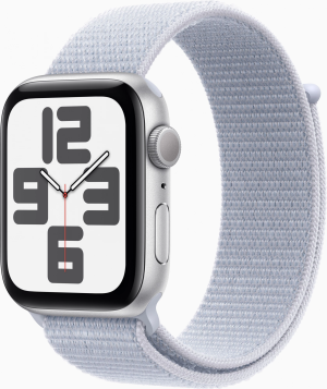 Смарт-часы Apple Watch SE 2024 A2723 44мм OLED корп.серебристый Sport Loop рем.голубой разм.брасл.:145-220мм (MXET3LL/A)