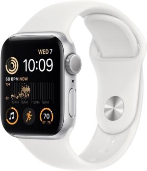 Смарт-часы Apple Watch SE 2022 A2723 44мм OLED корп.серебристый рем.белый разм.брасл.:M/L (MNTJ3LL/A)