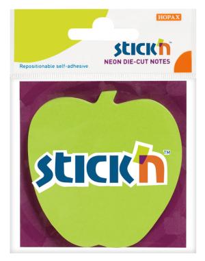 Блок самоклеящийся бумажный Stick`n 21449 70x70мм 50лист. 70г/м2 неон зеленый вырубной "яблоко" европодвес