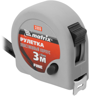 Рулетка строительная Matrix Fine дл.полотна 3м изм.шкала в см зацеп простой серый (31016)