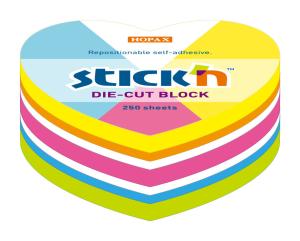 Блок самоклеящийся бумажный Stick`n 21836 64x67мм 250лист. неон ассорти "сердце"