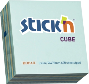Блок самоклеящийся бумажный Stick`n 21340 76x76мм 400лист. 70г/м2 неон+пастель голубой 3цв.в упак.
