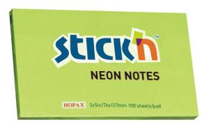 Блок самоклеящийся бумажный Stick`n 21171 76x127мм 100лист. 70г/м2 неон зеленый