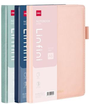 Блокнот Deli LINFINI EN158L A5 210х143мм искусст. кожа 144л линейка твердая обложка ассорти ассорти:син/роз/зел