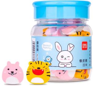 Ластик Deli 71055 звери ассорти пласт.туб. (22шт)