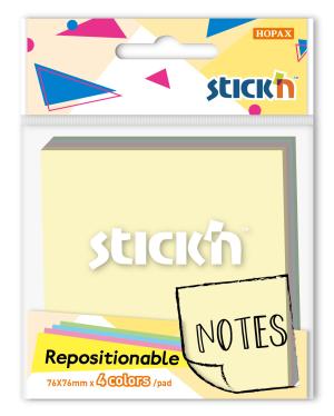 Блок самоклеящийся бумажный Stick`n 27082 76x76мм 80лист. 70г/м2 пастель ассорти 4цв.в упак.
