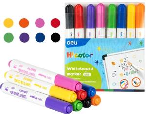 Набор маркеров для досок Deli EU021 H!Color круглый пиш. наконечник 2мм 8цв. ПВХ-пенал