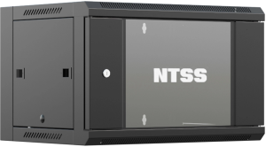 Шкаф коммутационный NTSS (NTSS-W9U6060GS-BL) настенный 9U 570x600мм пер.дв.стекл 60кг черный 500мм 22кг 220град. 500мм IP20 сталь