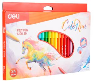 Фломастеры Deli EC10020 ColoRun Вентилируемый 24цв. коробка с европодвесом