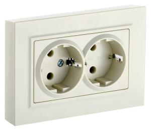 Розетка силов. IEK Brite РСш12-3-БрКр BR-R24-16-K10-F 2розет. двойн. скрыт. зазем. штор. IP20 бежевый (упак.:1шт)