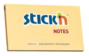 Блок самоклеящийся бумажный Stick`n 21393 76x127мм 100лист. 70г/м2 пастель оранжевый