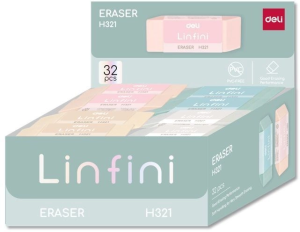 Ластик Deli EH321 Linfini 54x20x10.5мм резина термопластичная ассорти индивидуальная картонная упаковка