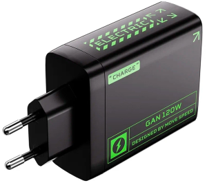 Сетевое зар./устр. Movespeed Pro AC120 100W 5A+3A+2.5A+2.25A+1.5A (PD+QC+AFC) USB/3xUSB Type-C универсальное черный/зеленый