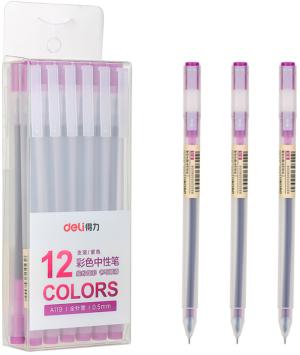 Ручка гелев. Deli A119-PR прозрачный фиол. черн. линия 0.5мм