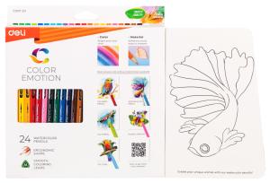 Карандаши цв. Deli EC00720 Color Emotion акварель. липа 24цв. коробка/европод. (24шт)
