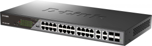 Коммутатор D-Link DSS-200G-28MP/A1A (L2) 24x1Гбит/с 4xКомбо(1000BASE-T/SFP) 24PoE 24PoE+ 370W настраиваемый