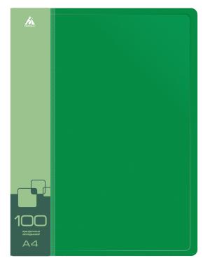 Папка с 100 прозр.вклад. Бюрократ -BPVN100GRN A4 пластик 0.8мм торц.карм с бум. встав зеленый
