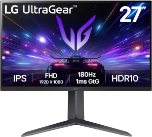 Монитор LG 27" UltraGear 27GS65F-B черный IPS LED 16:9 HDMI матовая HAS 300cd 178гр/178гр 1920x1080 180Hz FreeSync DP FHD 7.2кг