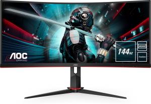 Монитор AOC 34" Gaming CU34G2X черный/красный VA LED 1ms 21:9 HDMI матовая HAS 300cd 178гр/178гр 3440x1440 144Hz FreeSync Premium DP Quad 2K (1440p) USB 8.1кг