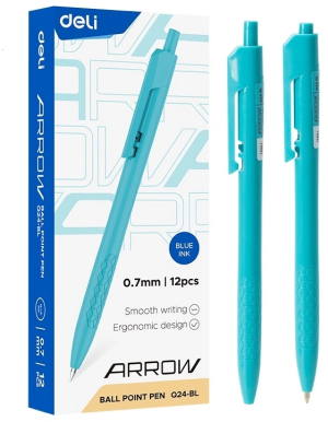 Ручка шариков. автоматическая Deli Arrow EQ24-BL прозрачный/белый d=0.7мм син. черн.