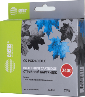 Картридж струйный Cactus CS-PGI2400XLC PGI-2400XLC голуб.пигм. (20.4мл) для Canon MAXIFY iB4040/ МВ5040/ МВ5340