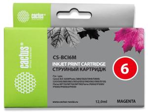 Картридж струйный Cactus CS-BCI6M пурпурный (12мл) для Canon S800/S820/S900/S9000/i550/i560/i860/i865/i905D/i950S/i960x/i965/i990/i9100/i9950/JX500/MP750/MP760/iP600D/iP3000/iP600D/iP8500/BJC-8200 с чипом