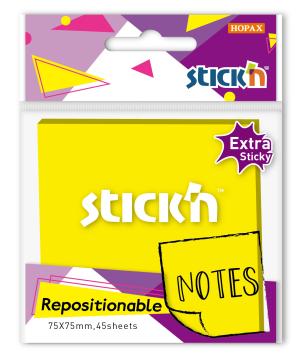 Блок самоклеящийся бумажный Stick`n 21580 76x76мм 45лист. желтый неон 1цв.в упак. усиленный клей