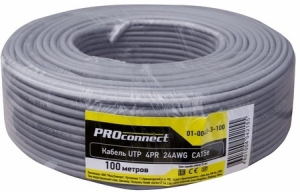 Кабель информационный PROconnect 01-0043-3-100 кат.5E UTP 4 пары 24AWG PVC внутренний 100м серый