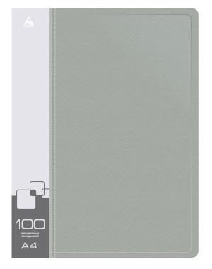 Папка с 100 прозр.вклад. Бюрократ -BPVN100GREY A4 пластик 0.8мм торц.карм с бум. встав серый