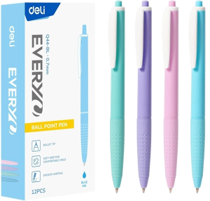 Ручка шариков. автоматическая Deli EveryU EQ44-BL ассорти/белый d=0.7мм син. черн. 1стерж. пулевидный пиш. наконечник кругл. резин. манжета белый