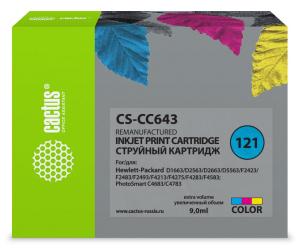 Картридж струйный Cactus CS-CC643 №121 многоцветный (9мл) для HP DJ D1663/D2563/D2663/D5563/F2423/F2483/F2493/F4213/F4275/F4283/F4583/PS C4683/C4783