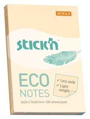 Блок самоклеящийся бумажный Stick`n ECO 21741 51x76мм 100лист. 60г/м2 пастель желтый