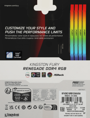 Память DDR4 4x16GB 3600MHz Kingston KF436C16RB12AK4/64 Fury Renegade RGB RTL Gaming PC4-28800 CL16 DIMM 288-pin 1.35В kit dual rank с радиатором Ret