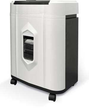 Шредер Heleos АП20-5 белый/черный с автоподачей (секр.P-5) фрагменты 131лист. 20лтр. скрепки скобы пл.карты